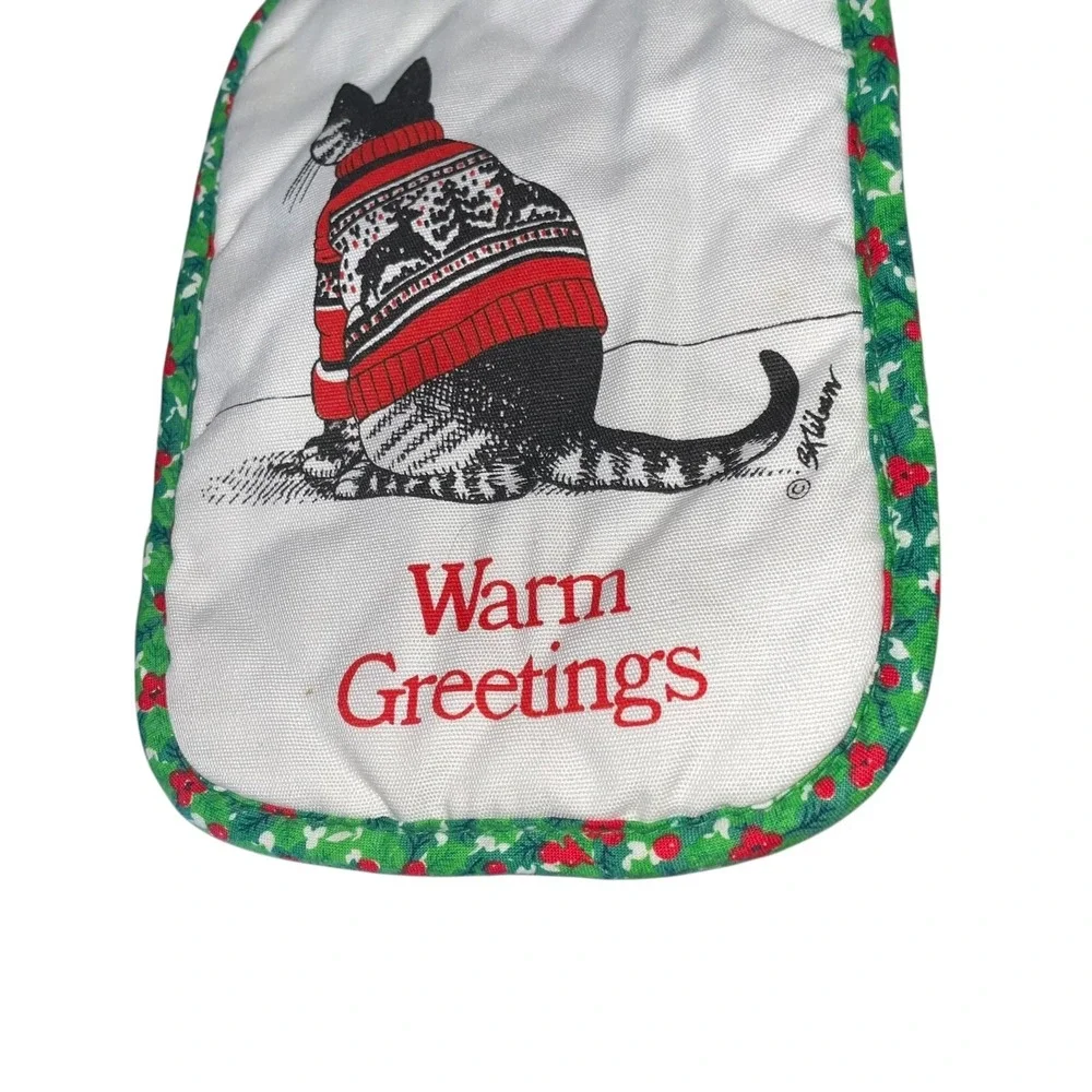 Vintage‎ Christmas Cat Pot Holder Warm Greetings Holiday Kitchen Decor